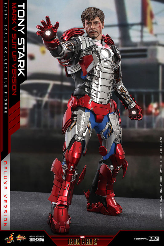 Hot Toys Iron Man 2 Tony Stark (Mark V Suit Up Ver.) Deluxe MMS600 1/6th Scale Collectible Figure